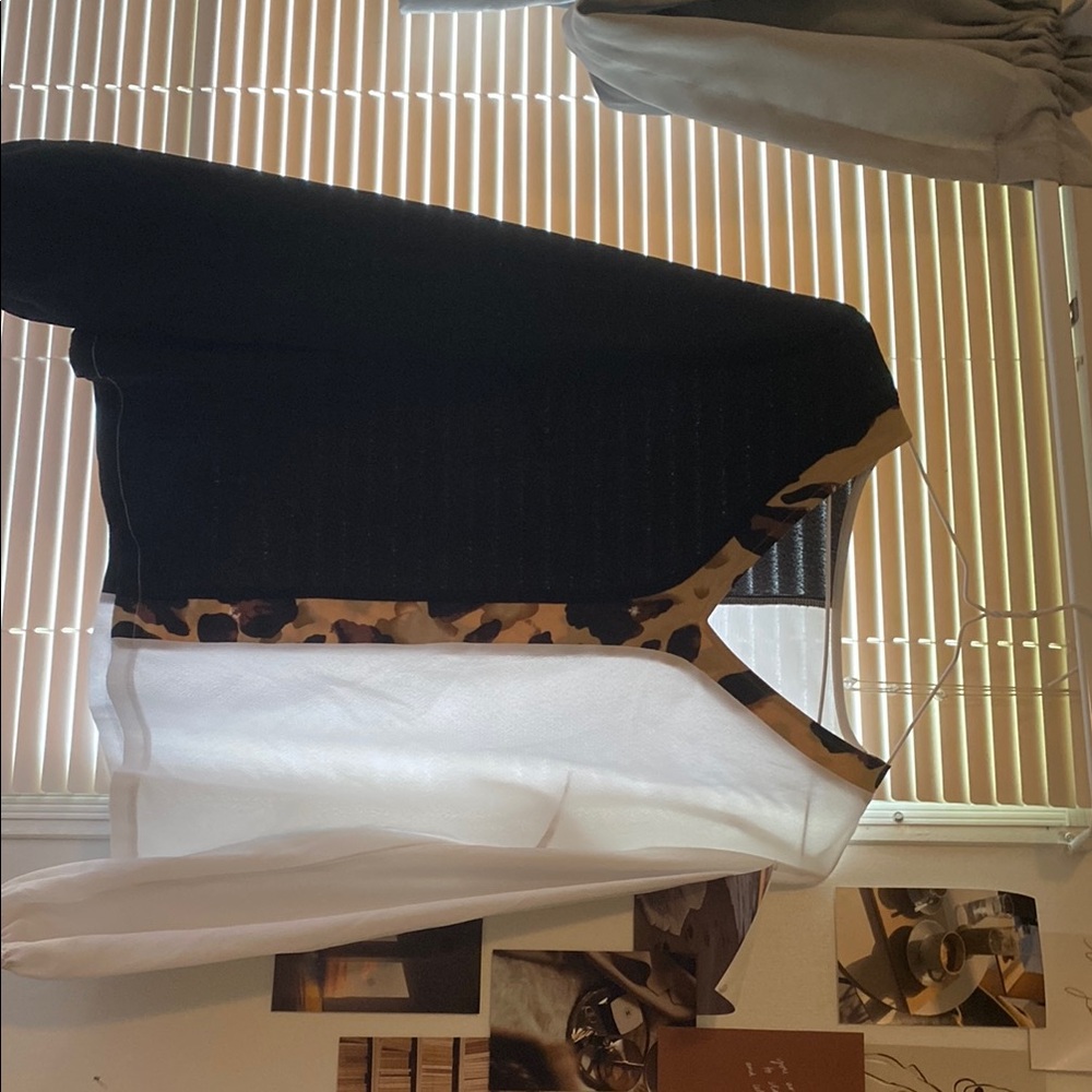 SHEIN Black and White Top with Leopard Detail
